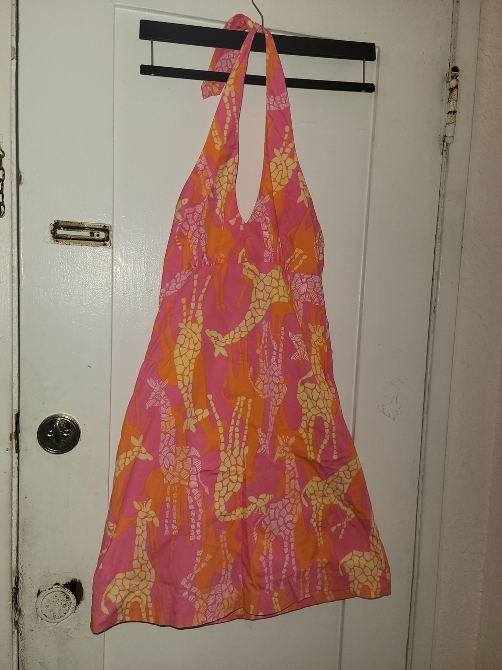 Lilly Pulitzer Sz 2 Halter Dress Orange Pink Bella Giraffe White Label Vintage